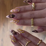 Qfdian 24pcs French Press on Nails Art Simple Pink Flower Star Design False Nail Tips Finished Mid-length Almond Fake Nail Set Manicure