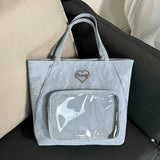 Qfdian Transparent Fashion Heart Tote Bag All Match Simple Y2k Aesthetic Women Handbags Vintage Casual High-capacity Shoulder Ita Bags