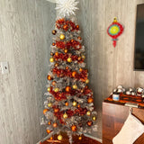 Qfdian  34pcs Christmas Balls Ornaments Xmas Tree Decorations Royal Blue Retro Orange Gold Hanging Ball Christmas Party Decor Birthday