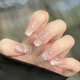 Qfdian  10Pcs Cat Eye Handmade Press on Nails French Coffin Acrylic Nails Dreamy Mermaid Pearl False Nail Romantic Sweet Fake Nails Art