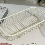 Qfdian  Desktop Ironwork Storage INS Metal Sundries Organizer Basket Pens Makeup Brushes Classification Basket Office Home Organization