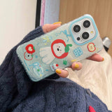 Qfdian Cute 3d red fruit puppy stand holder cover for iphone 15 pro max 13pro 14pro 15pro 12 14 13 summer shiny blue motting phone case