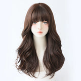 Qfdian  Long Wave Wig with Bangs Natural Black Synthetic Wig Heat-Resistant for Women Daily Party Cosplay Premium Soft Wig Fake Hair