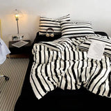Qfdian  3pcs Black white stripe Duvet Cover Set (1*Duvet Cover + 2*Pillowcase, Without Core),black white stripe Bedding Set