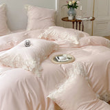 Qfdian 1000TC Egyptian Cotton Romantic Lace Edge Princess Wedding Pink 4/7Pcs Bedding Set Duvet Cover Flat/Fitted Bed Sheet Pillowcases