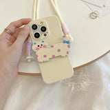 Qfdian Cute 3d colorful cat anti-fall rope fundas for iphone 12pro 15 pro max 13pro 14promax 15pro 12 14 13 black white phone case