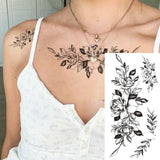 Qfdian  Waist Totem Waterproof Temporary Tattoo Sticker Black Line Flowers Rose Lily Peony Body Art Arm Fake Tattoos Sleeve Women Men