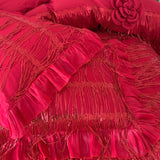 Qfdian  Red Tassel Design Lace Ruffles Princess Wedding Bedding Set Egyptian Cotton Duvet Cover Flat Bed Sheet Pillowcases 4Pcs