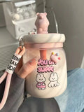 Qfdian  Kawaii Jumbo Boba Water Bottle With Straw For Girls Kids Large Capacity Cute Stirring Cup Portable Dual Drinking Plastic Cups
