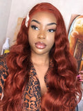 Qfdian Reddish Brown Wig Body Wave Synthetic Lace Front Wig Glueless Auburn Colored Copper Red Hair Frontal Lace Wigs for Women