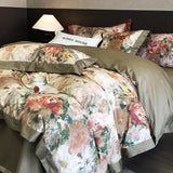 Qfdian 1000TC Egyptian Cotton Vintage Oil Painting Style Flowers Print Bedding Set Duvet Cover Flat/Fitted Bed Sheet Pillowcase 4Pcs