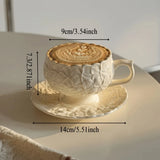 Qfdian  French Cream Relief Coffee Cups Set  Cafe Afternoon Tea Coffee Cups Retro Cappuccino Flower Patterned Cup Unique Creativity Gift