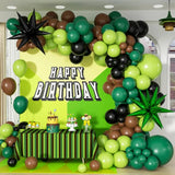 Qfdian  137 Pcs Green and Brown Balloon Arch Garland Kit with Black Dark Lime Green Balloons for Jungle Video Game Theme Birthday Party