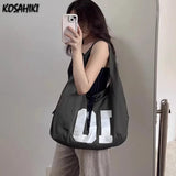 Qfdian Grunge Casual Vintage Print Tote Bags High-capacity Y2k Aesthetic Women's Handbags Streetwear Fashion Ins Shoulder Underarm Bag