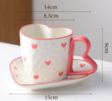 Qfdian  300ml Heart Shape Ceramic Mugs Creative Oatmeal Breakfast Mug Drinkware Set Kitchen with Heart Shape Handle Lovely Festival Gift