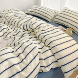 Qfdian  Simple Style Red And Blue Strip Duvet Cover Set Bed Sheet Set Washed Cotton Bedding Set