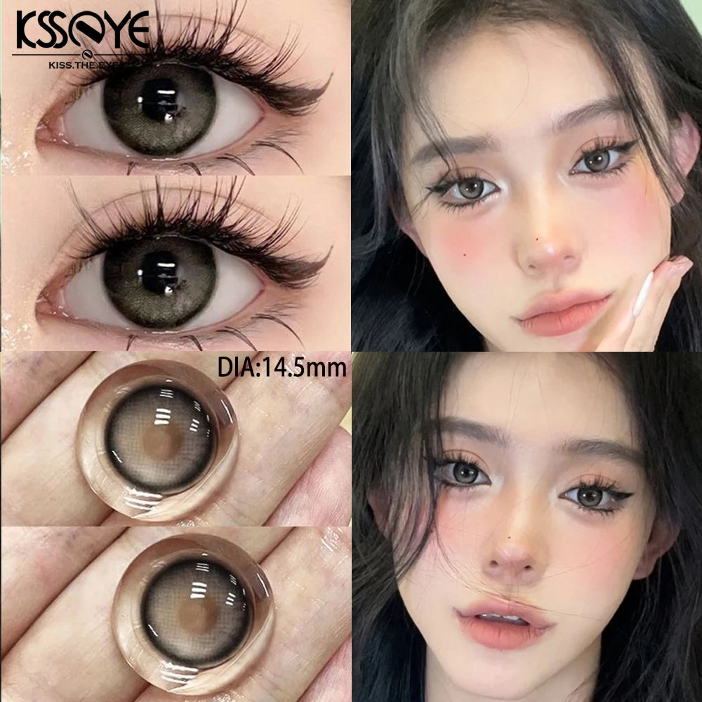 Qfdian 2PCS Contact Lenses with Degree -0.00 to-8.00 Blue Eye Green Korea Lens Purple Black Makeup Beauty Pupils Fast Delivery