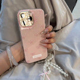 Qfdian  New Korea Bow Illustration Phone Case，For IPhone 16 15 14 13 12 17 Pro Max Mini Plus 16E 17 AIR，Pearl Pendants Cover Cases