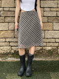 Qfdian  New Korean Chic Spring French Retro Plaid Mid-Length High Waist A-line Skirt for Women Casual Vintage Designer Y2k Female Skirt