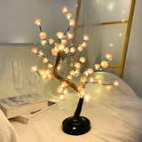 Qfdian  LED Tree Light, Pink Flower Table Lamps, Battery/USB Powered Artificial Flower Bonsai Tree Lamp,for Gifts Room Office Party Deco