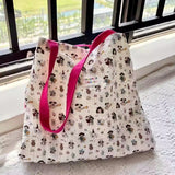 Qfdian  Sweet Kawaii Dog Print Canvas Underarm Bag High-capacity Cartoon Harajuku Shoulder Handbags Trendy Women Tote Bags Y2k Aesthetic