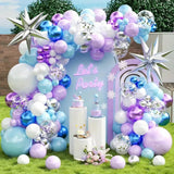 Qfdian  133pcs Blue Purple White Balloons Arch Garland Kit,for Birthday Baby Showers Wedding Graduation Celebration Anniversary Decor