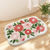 Qfdian  Creative Flower Bath Mat Home Bathroom Decoration Rug Thickened Flocking Super Fiber Carpet Absorbent Foot Mat Anti-slip