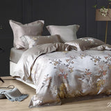 Qfdian 22 Momme Natural Mulberry Silk Luxury Bedding Set Yarn-dyed Jacquard Silk Cotton Duvet Cover Flat Sheet With Pillowcases 4Pcs