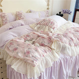 Qfdian  Princess Style Duvet Cover Sets with Lace Embroidery Bed Cover for Girls  Queen/King Size Soft Pink Bedding with Ruffles