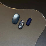Qfdian  10Pcs Fake Nails Blue Cat-Eye Glitter Short-Length Press-On Nails for Fall/Winter Perfect Gift for Women and Friends