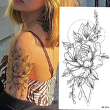 Qfdian  Waterproof Temporary Tattoo Sticker Flowers Roses Lilies Peonies Geometric Patterns Body Art Arm Fake Tattoos Sleeve Women Men