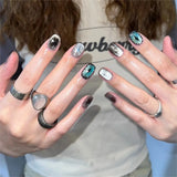 Qfdian  10Pcs Short Squoval False Nails with Mysterious Devil Eye Star Press on Nails Glitter Cat Eye Handmade Fake Nails Ins Spicy Girl