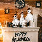 Qfdian  3 Pcs Halloween Witch Ghost Indoor Decorations Halloween Ghost on Wooden Stand Table Centerpieces with Witch Hat Spider for Des