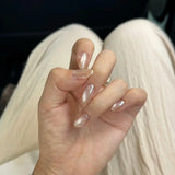 Qfdian  10pcs Nude Pink Gradient Press on Nails Glossy Crystal Cat Eye Nail Gentle Rhinestone False Nails Cream French Almond Fake Nails