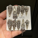 Qfdian  Luxury Silver Toned Press on Nails with Diamonds and Pearls Made of Eco friendly ABS Plastic Alloy and Cultured Pearls Exquisite