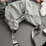 Qfdian  Y2k Aesthetic Vintage All Match Handbags Casual Women Drawstring Pleated Shoulder Bag Simple Streetwear Crossbody Bags Trendy