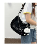 Qfdian Vintage Y2k Aesthetic All Match Shoulder Bags Casual Fashion Chain Underarm Bag Cartoon Women Kawaii Print Handbags Crossbody