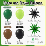 Qfdian  137 Pcs Green and Brown Balloon Arch Garland Kit with Black Dark Lime Green Balloons for Jungle Video Game Theme Birthday Party