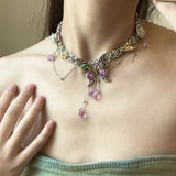 Qfdian  Dazzling Butterfly Metal Tassel Necklace Punk Exaggerated Luxury Choker Dinner Party Elegant Jewelry for Women Unisex