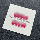 Qfdian 10pcs Handmade Short Oval Pink Gradient Cat Eye Press on Nails Detachable High Quality Simple False Nails Wearable Nail Tips Art