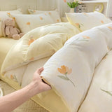 Qfdian  ‌New Washed Cotton Fresh Style Fitted Sheet Four-Piece Set, Duvet Cover, Student Dormitory Bed Sheet Three-Piece Set