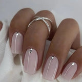 Qfdian 24Pcs Gradient White Fake Nail Short Square Ballet Simple False Nails Press on Wearable Nude Nails Art Full Cover Manicure Tips