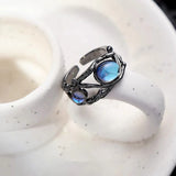 Qfdian  Punk Geometry Moonstone Open Dark Metal Ring For Women Girls Fashion Vintage Jewelry Y2K EMO Grunge EMO Accessories