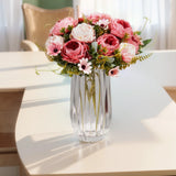 Qfdian  Decorative Flowers Silk Peony Artificial Daisy High Quality Red Bride Bouquet Wedding Decor Fake Flower Home boda Accessories