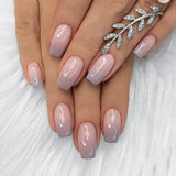 Qfdian 24Pcs Gradient White Fake Nail Short Square Ballet Simple False Nails Press on Wearable Nude Nails Art Full Cover Manicure Tips