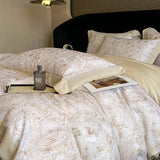Qfdian Luxury Digital Printing Flowers and Plants Bedding Set Lyocell Eucalyptus Fiber Soft Silky Duvet Cover Bed Sheet Pillowcase 4Pcs