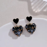 2024 New Fashion Women Black Rhinestone Love Earrings Delicate Sweet Earrings Women Party Birthday Gift Charm Jewelry Gift