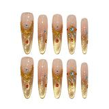 Qfdian  10pcs Handmade Luxury Press On Nails With Glitter Rhinestones Decor French Fake Nails Pink Gold Gradient Glitter False Nail Art