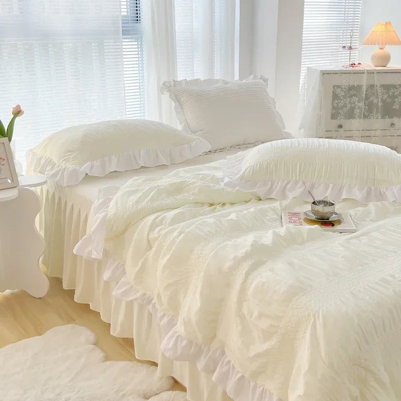 Lace Summer Quilt Summer Seersucker Korean Version Solid Color Bed Skirt Lace Summer Quilt Four-piece Set