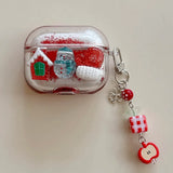 Qfdian  Christmas 3D Snowman Gloves Shiny Quicksand Case For AirPods Pro3 2025 Airpod 4 3 2 Pro 2 Luxury Moving Sand Earphone Hard Cover